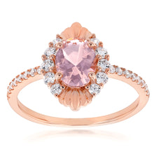 Load image into Gallery viewer, Sterling Silver Rose Gold Plated Morganite Peach/Pink And White Cubic Zirconia Ring