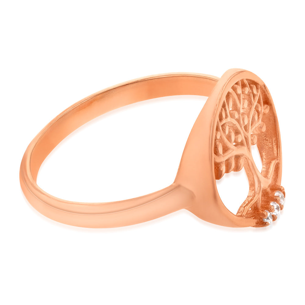 Rose gold tree store of life ring