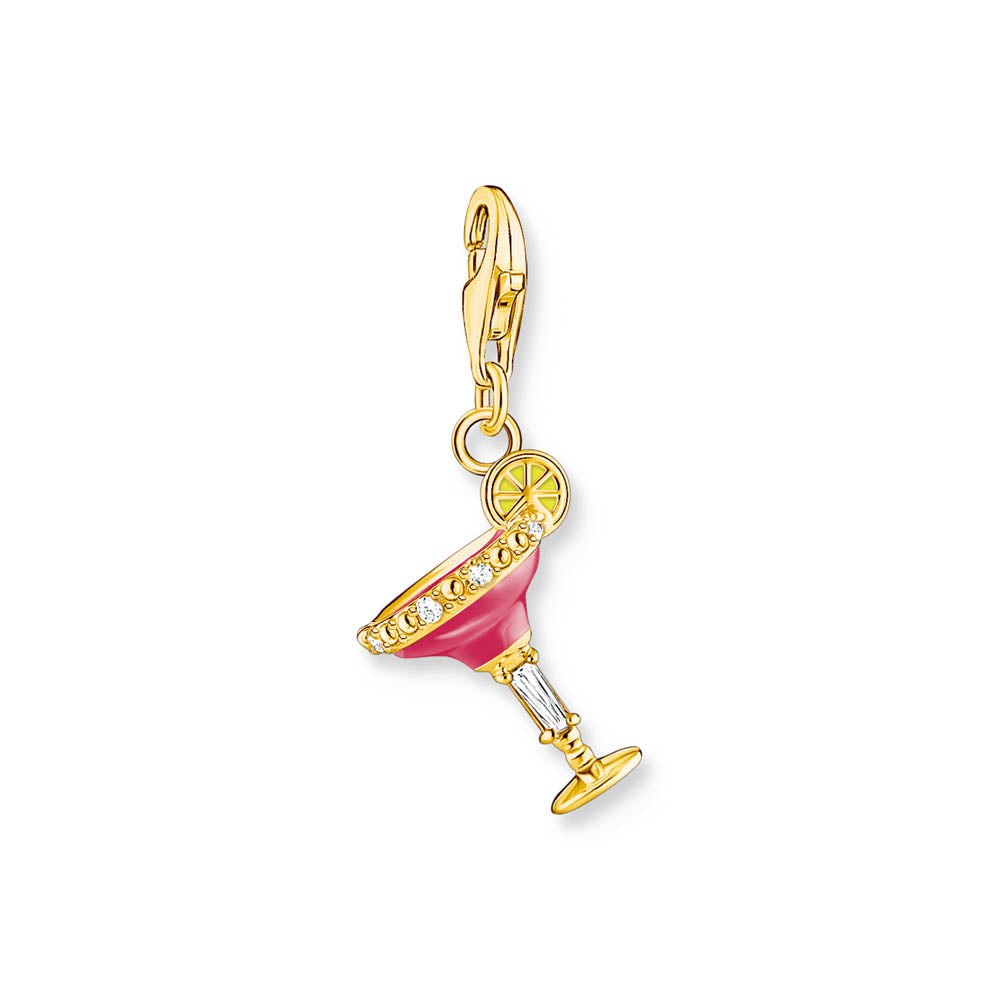 Thomas Sabo Charm Club Sterling Silver Gold Plated Pink cocktail Glass Charm