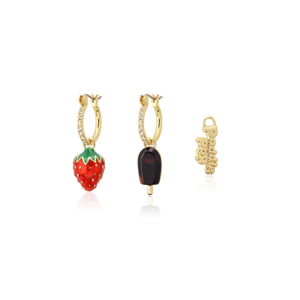 Streets Paddle Pop Gold Plated Strawberrey Mix Match Crystal Mini Hoop Earrings