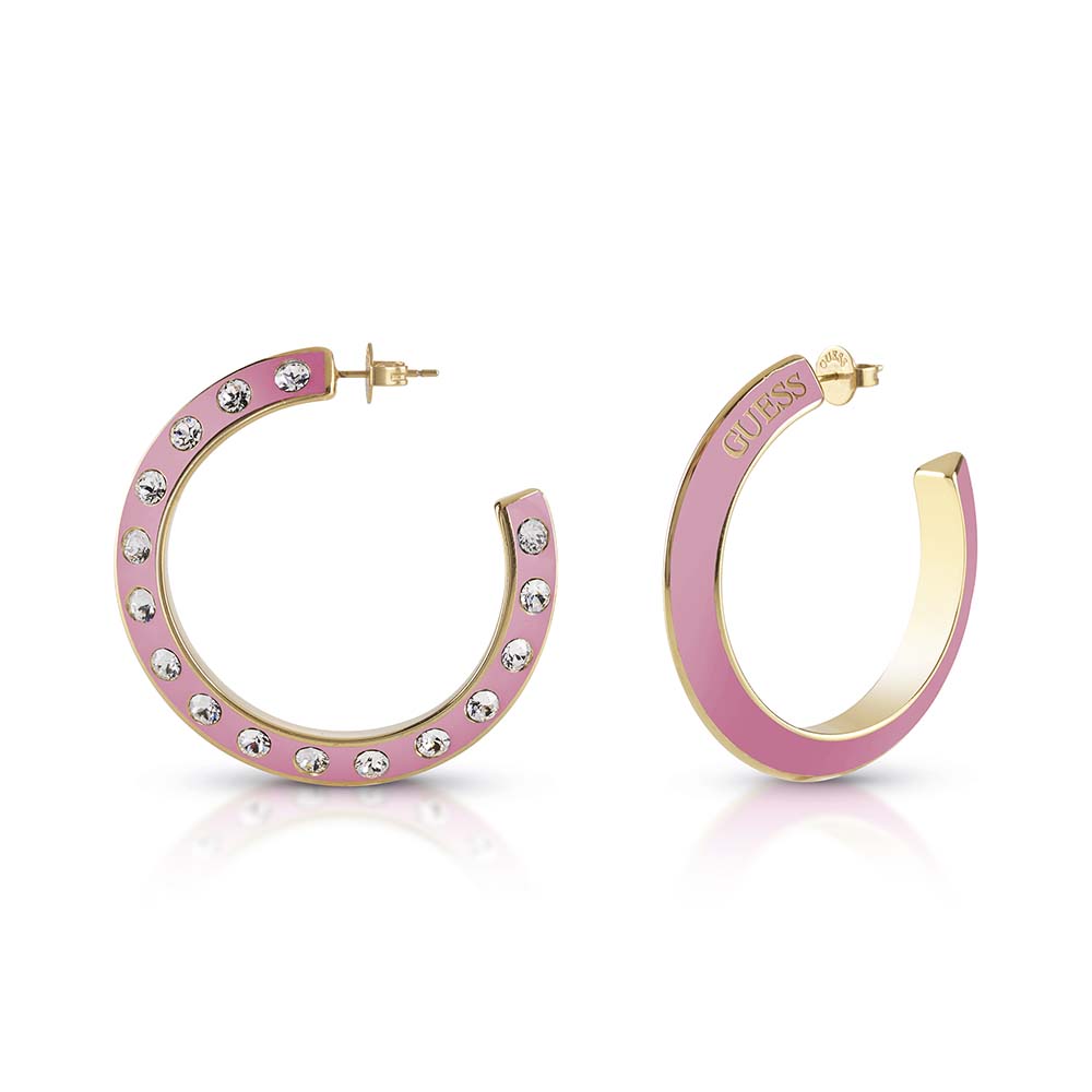 Guess Gold Plated Stainless Steel 30mm Medium Pink Hoop Earrings Grahams Jewellers